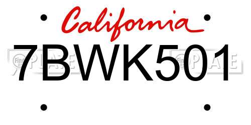 7BWK501 California License Plate