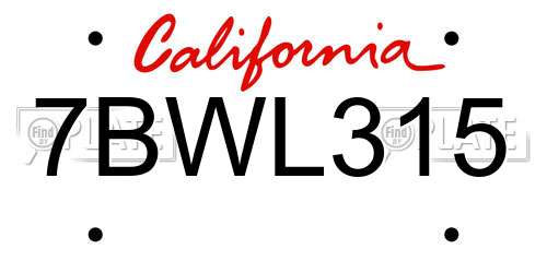 7BWL315 California License Plate