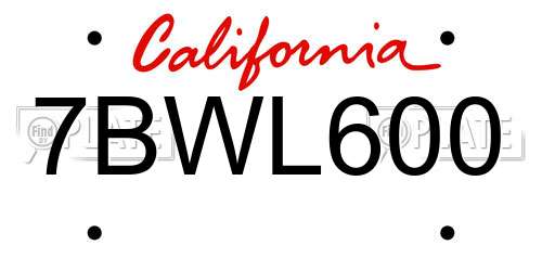 7BWL600 California License Plate