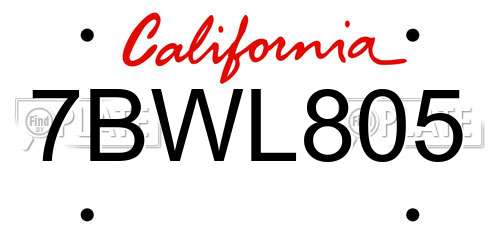7BWL805 California License Plate