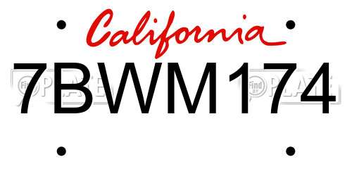 7BWM174 California License Plate