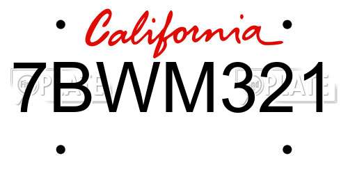 7BWM321 California License Plate