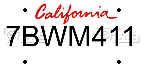 7BWM411 California License Plate
