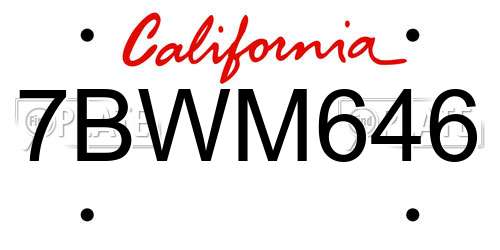 7BWM646 California License Plate