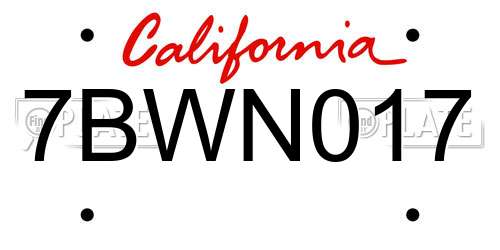 7BWN017 California License Plate