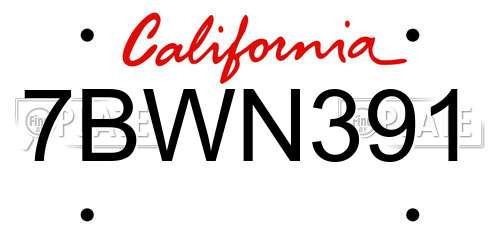 7BWN391 California License Plate