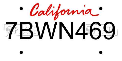 7BWN469 California License Plate