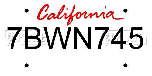 7BWN745 California License Plate