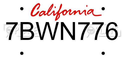 7BWN776 California License Plate