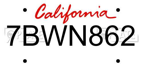 7BWN862 California License Plate