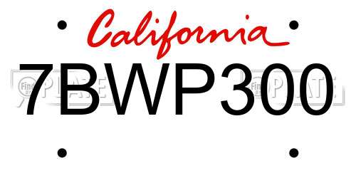 7BWP300 California License Plate