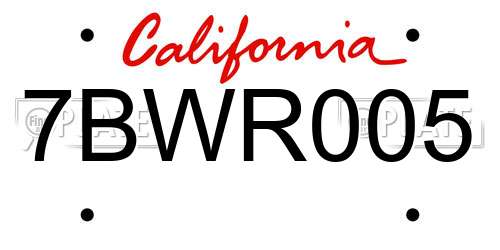 7BWR005 California License Plate