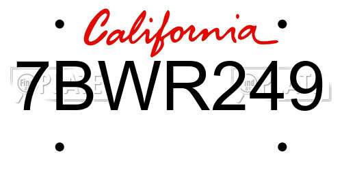 7BWR249 California License Plate