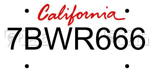 7BWR666 California License Plate