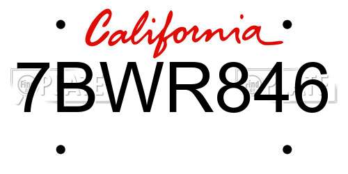 7BWR846 California License Plate