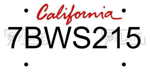7BWS215 California License Plate
