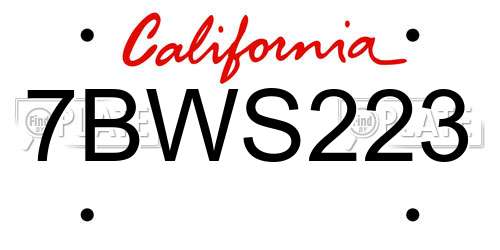 7BWS223 California License Plate