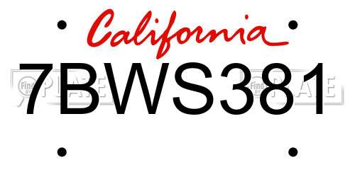 7BWS381 California License Plate