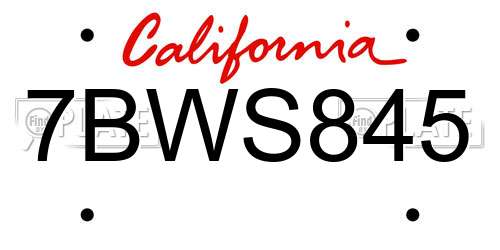 7BWS845 California License Plate