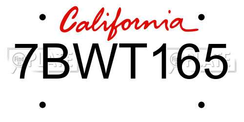 7BWT165 California License Plate