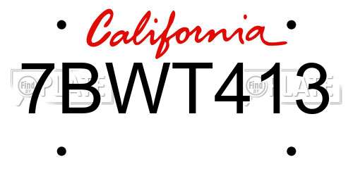 7BWT413 California License Plate