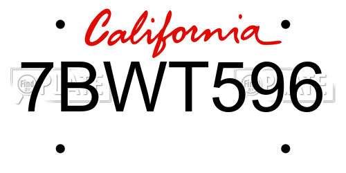 7BWT596 California License Plate