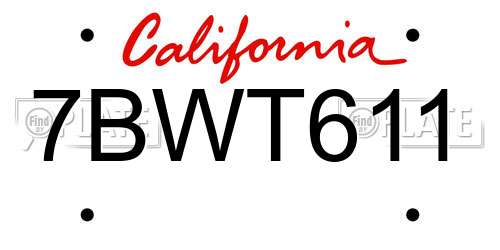 7BWT611 California License Plate