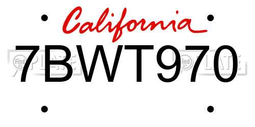 7BWT970 California License Plate