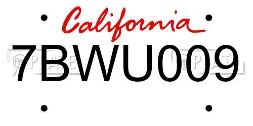 7BWU009 California License Plate