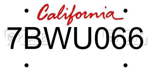 7BWU066 California License Plate
