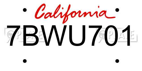 7BWU701 California License Plate