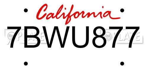 7BWU877 California License Plate
