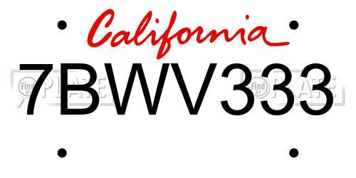 7BWV333 California License Plate