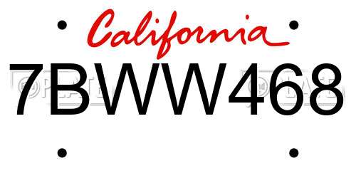 7BWW468 California License Plate