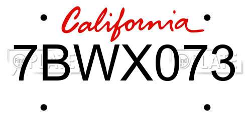 7BWX073 California License Plate