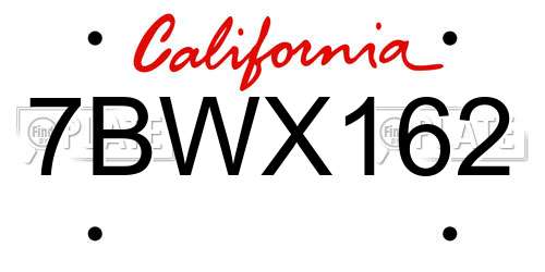 7BWX162 California License Plate