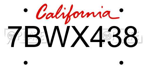 7BWX438 California License Plate