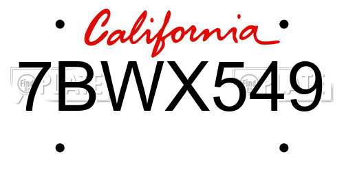 7BWX549 California License Plate