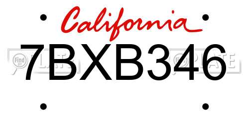 7BXB346 California License Plate