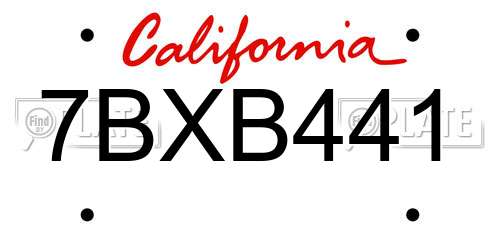 7BXB441 California License Plate