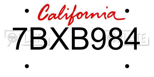 7BXB984 California License Plate