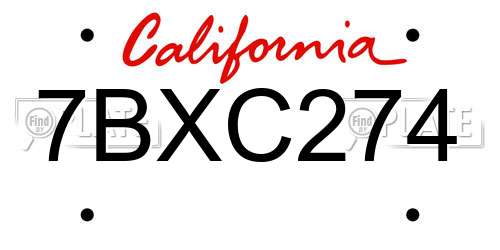 7BXC274 California License Plate