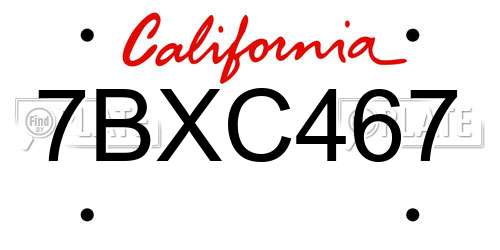7BXC467 California License Plate