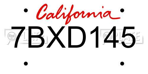 7BXD145 California License Plate