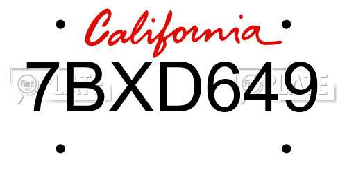 7BXD649 California License Plate
