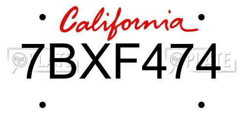 7BXF474 California License Plate