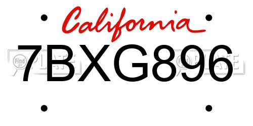 7BXG896 California License Plate