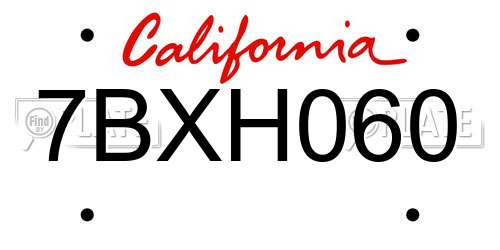 7BXH060 California License Plate