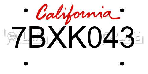 7BXK043 California License Plate