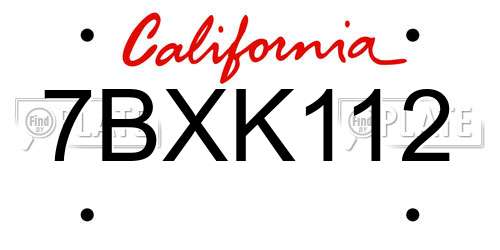 7BXK112 California License Plate